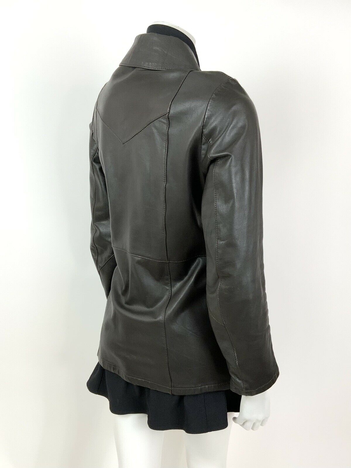 VINTAGE 60s 70s DARK BROWN DAGGER COLLAR MOD NORTHERN SOUL LEATHER JACKET 10 12