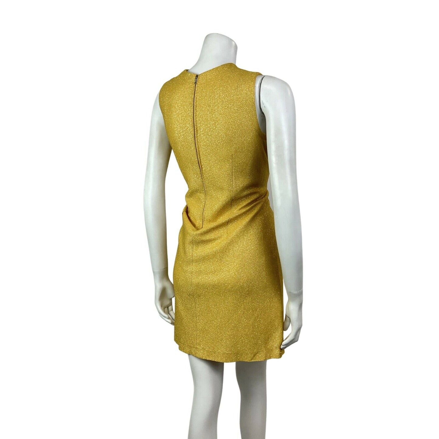 VINTAGE 60s 70s GOLD YELLOW GLITTER LUREX DISCO GLAM PARTY SLEEVELESS DRESS 10