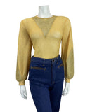 VINTAGE 60s 70s YELLOW GOLD MESH KNITTED LUREX JUMPER TOP 14