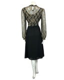 VTG 60s 70s BLACK GOLD LACE DISCO MOD MINI PARTY CHRISTMAS EVENING DRESS 16 18