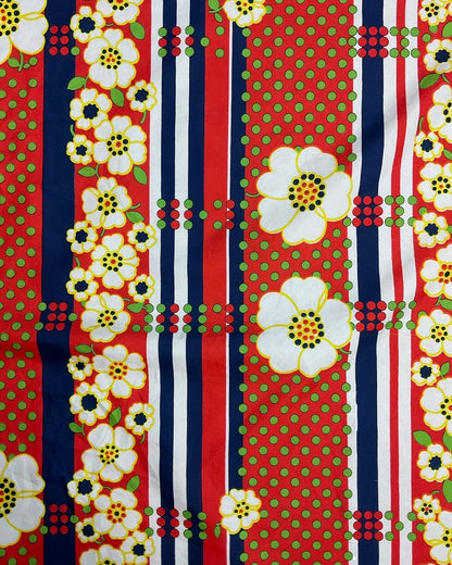 VINTAGE 60s 70s RED BLUE WHITE DAISY FLOWER DOTTY MOD SQUARE SCARF