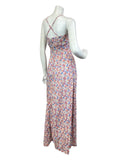 VINTAGE 60s 70s PINK BLUE GREEN DITSY GARDEN FLOWER STRAPPY SUMMER MAXI DRESS 8