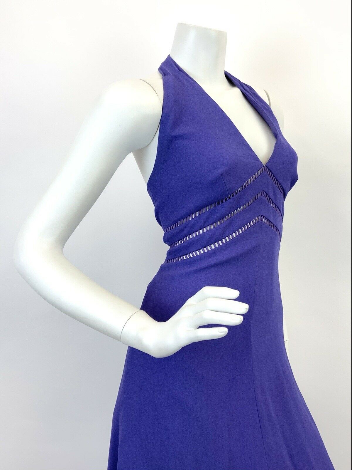 VTG 60s 70s VIOLET PURPLE CUT-OUT STUDIO 54 GLAM PLUNGING HALTER MAXI DRESS 10