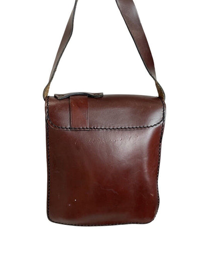 VINTAGE 70s DARK BROWN LEATHER MINI SATCHEL UTILITY SHOULDER BAG