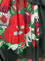 VTG 70s BLACK RED GREEN FLORAL SHAWL MAXI SKIRT BOHO PRAIRIE TWO-PIECE 8 10