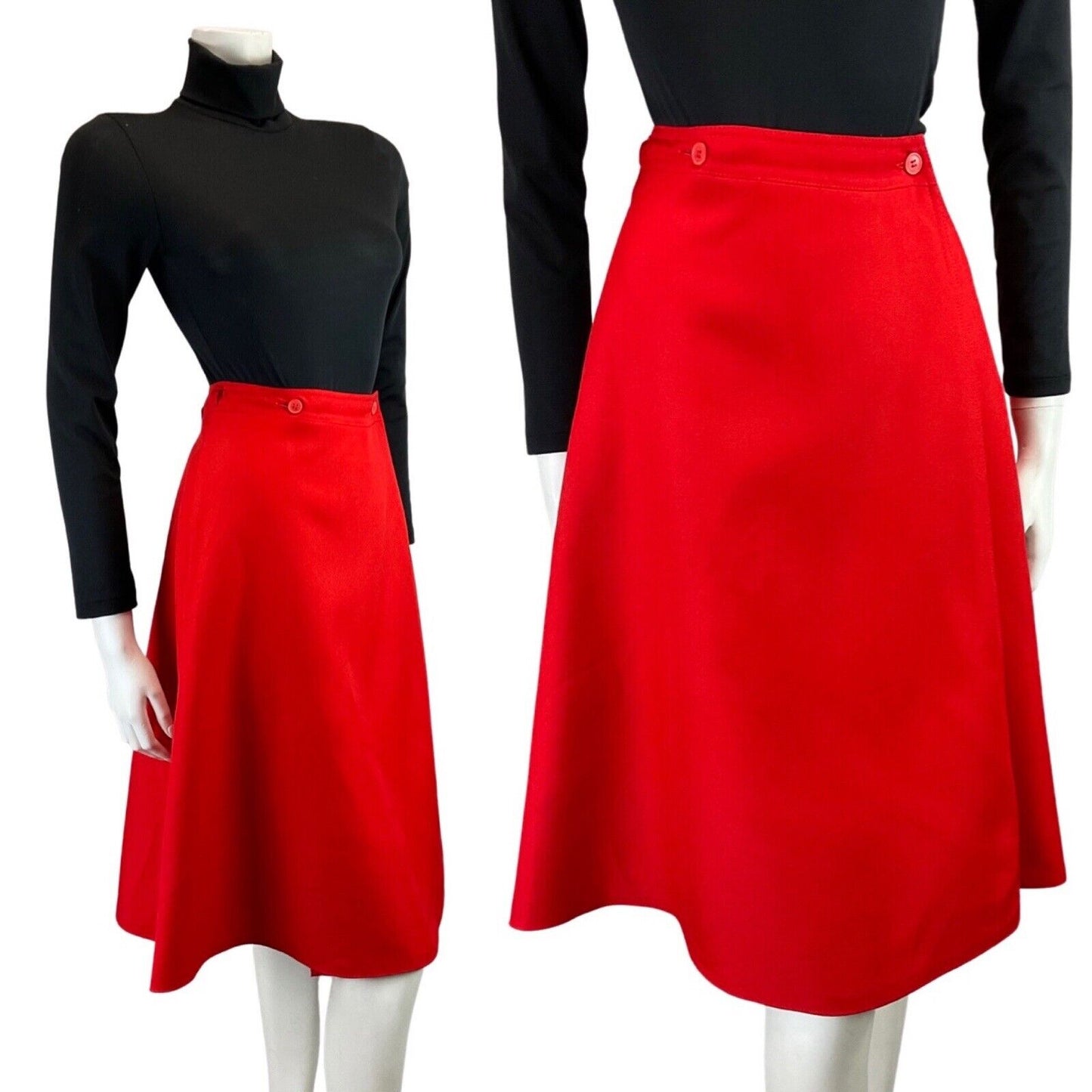 VINTAGE 60s 70s PILLARBOX RED MOD KNEE LENGTH WRAP SKIRT 8 10