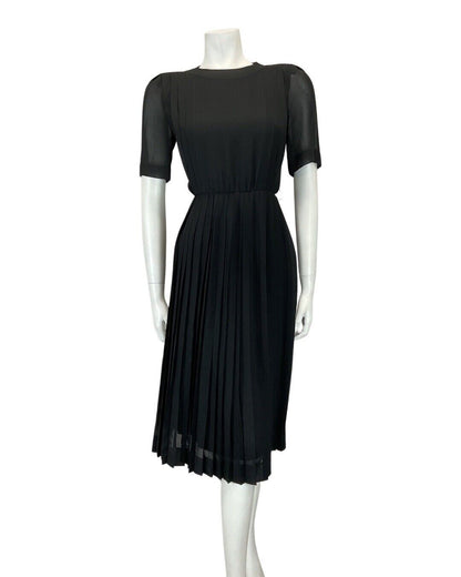 VINTAGE 60s 70s BLACK SHEER PIERRE CARDIN CREATION FIT & FLARE DRESS 10