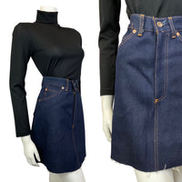 VINTAGE 70s DARK BLUE LEVIS RAW-CUT DENIM SKIRT 6