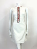 VINTAGE 60s 70s WHITE RED GREEN BUTTON BIB FRONT MOD SCOOTER SHIFT DRESS 6 8