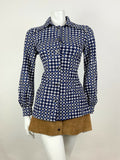 VINTAGE 70s 90s PUCCINI BLUE WHITE GEOMETRIC CRISS-CROSS CHECKED DAGGER SHIRT 10