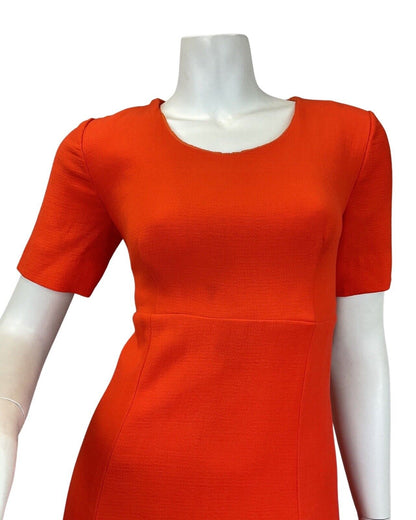 VINTAGE 60s 70s BRIGHT ORANGE MOD SHORT-SLEEVE MAXI DRESS 8