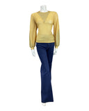 VINTAGE 60s 70s YELLOW GOLD MESH KNITTED LUREX JUMPER TOP 14