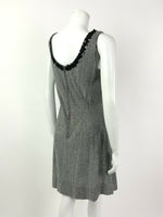 VTG 60s 70s BLACK SILVER GLITTER LUREX SEQUIN TRIM PARTY STUDIO 54 DRESS 10 12