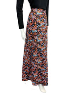 VTG 60s 70s BLACK PINK ORANGE BLUE FLORAL DAISY PRINT BOHO FOLK MAXI SKIRT 12