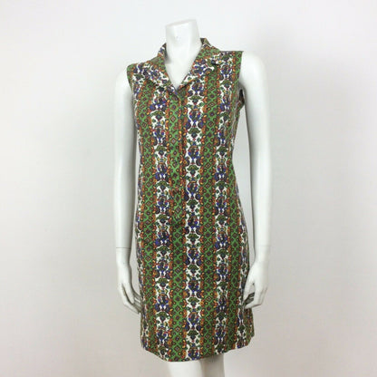 60S VINTAGE PSYCHEDELIC GREEN YELLOW WHITE FLORAL PAISLEY MINI DRESS 16