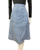 VINTAGE 60s 70s DENIM BLUE WHITE STRIPED DOTTY MIDI A-LINE SKIRT 8