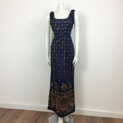 60S VINTAGE BLUE ORANGE PATTERN MAXI DRESS 10