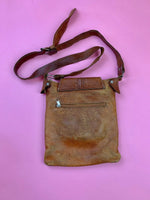 VTG 60s 70s TOFFEE BROWN SILVER STUDDED STAMPED BOHO FOLK LEATHER SHOULDER BAG