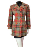 VINTAGE 60s 70s RED YELLOW BLACK CHECKED PLAIN MOD DOUBLE-BREASTED COAT 12 14