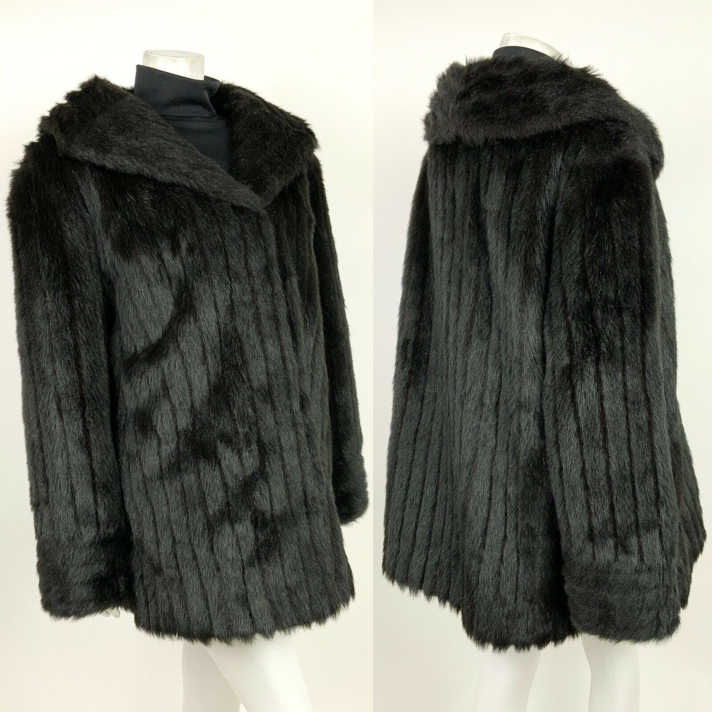 VINTAGE 60s 70s BLACK STRIPED FAUX FUR STUDIO 54 GLAM OVERSIZED COAT 12 14 16