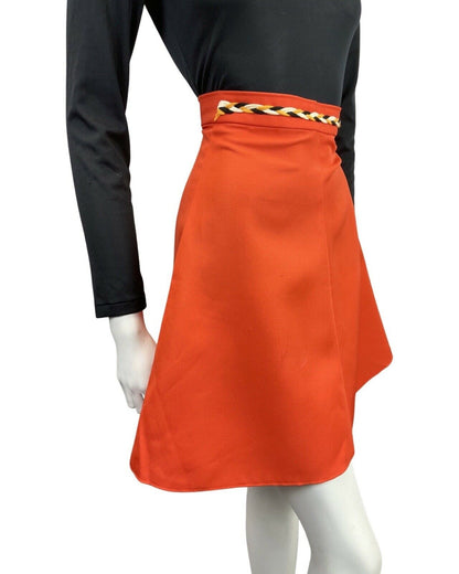 VINTAGE 60s 70s ORANGE BLACK WHITE BRAIDED MOD A-LINE SKIRT 4