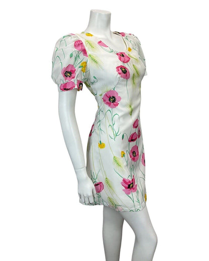 VINTAGE BETTY BARCLAY 60s 70s WHITE PINK GREEN ORANGE FLORAL PRINT MINI DRESS 10