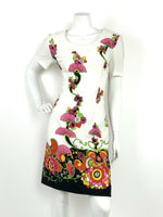 VTG 60s 70s WHITE BLACK PINK YELLOW RED FLORAL PSYCHEDELIC PAISLEY DRESS 12 14