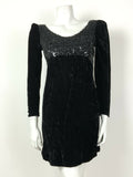 VINTAGE 60s 70s BLACK VELOUR SEQUIN EMPIRE LINE PARTY DISCO LBD MINI DRESS 6