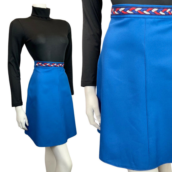 VINTAGE 60s 70s BLUE RED WHITE PLAITED MOD A-LINE SKIRT 4