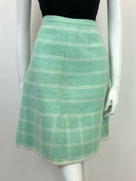 VINTAGE 60s 70s MINT GREEN WHITE STRIPED CHECKED GEOMETRIC MOD WOOL SKIRT 8 10