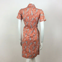 AMAZING ORANGE RED BLACK WHITE FLORAL PRINT 60S 70S DAGGER COLLAR DRESS 10 12