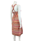 VINTAGE 60s 70s RED BLUE GOLD STRIPED GEOMETRIC DOTTY APRON SUMMER DRESS 6