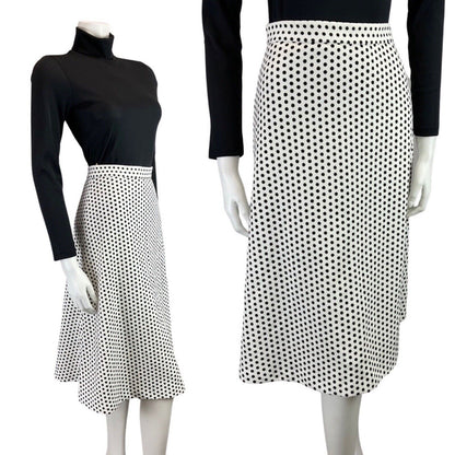 VINTAGE 70s WHITE BLACK POLKA-DOT MIDI SWING SKIRT 6