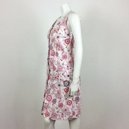 60S VINTAGE WHITE PINK PURPLE FLORAL MIDI DRESS 10