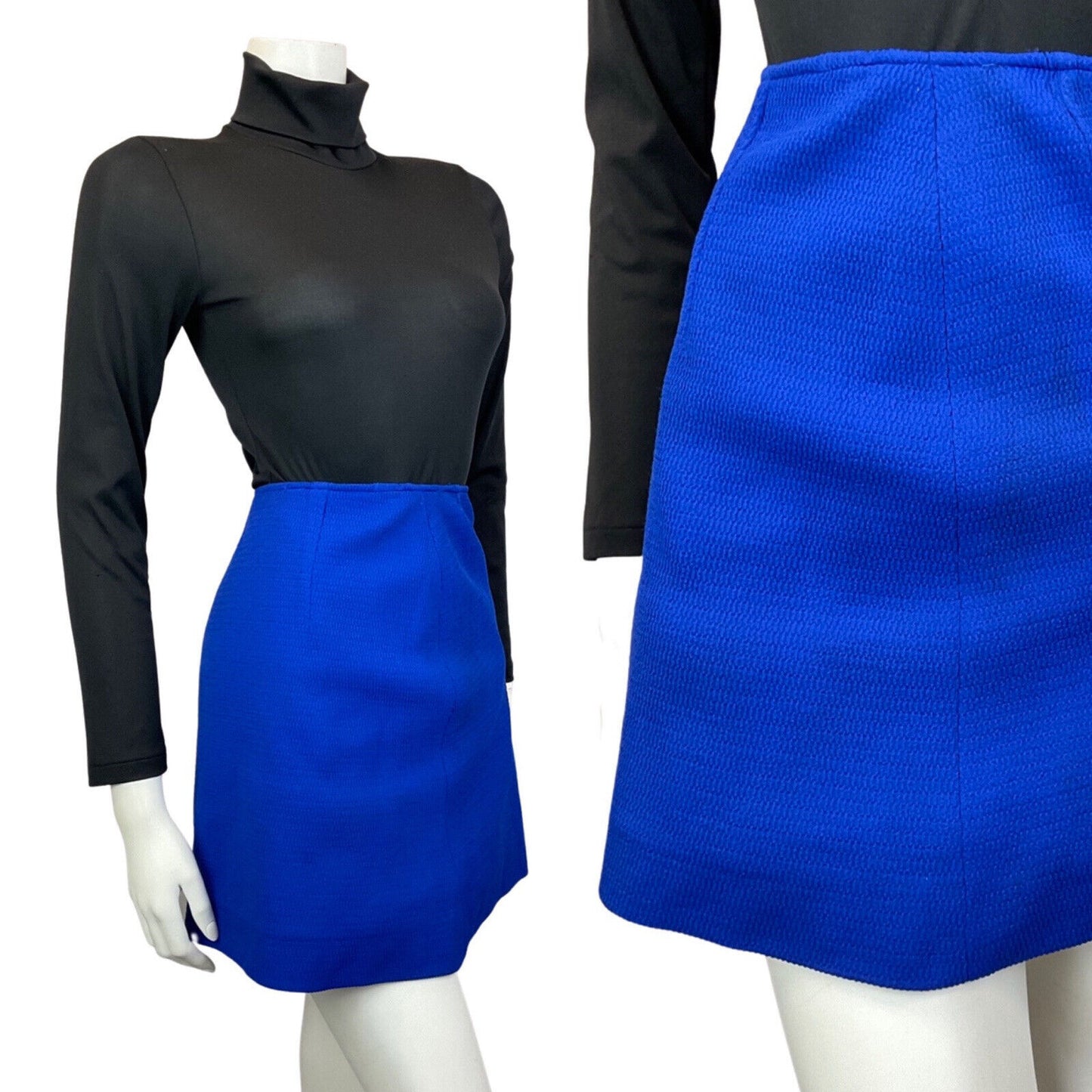 VINTAGE 60s 70s BRIGHT BLUE MOD MINI A-LINE SKIRT 6 8