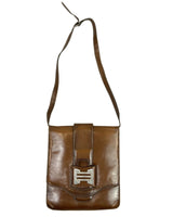 VINTAGE 70s TOFFEE BROWN SILVER LEATHER MOD BOHO CROSS-BODY MESSENGER BAG