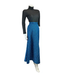 VINTAGE 60s 70s BLUE BLACK WOVEN GEOMETRIC STRIPED FLARED MAXI SKIRT 6