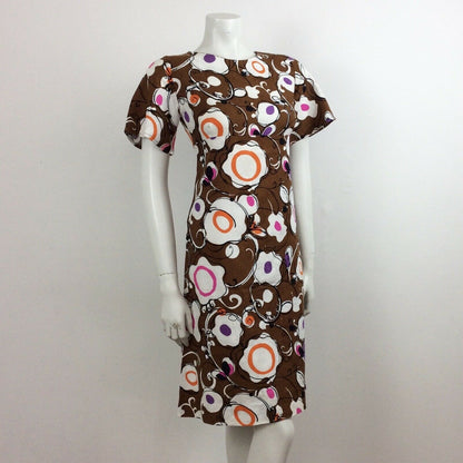 60S VINTAGE PSYCHEDELIC BROWN PURPLE PINK ORANGE DRESS 10 12