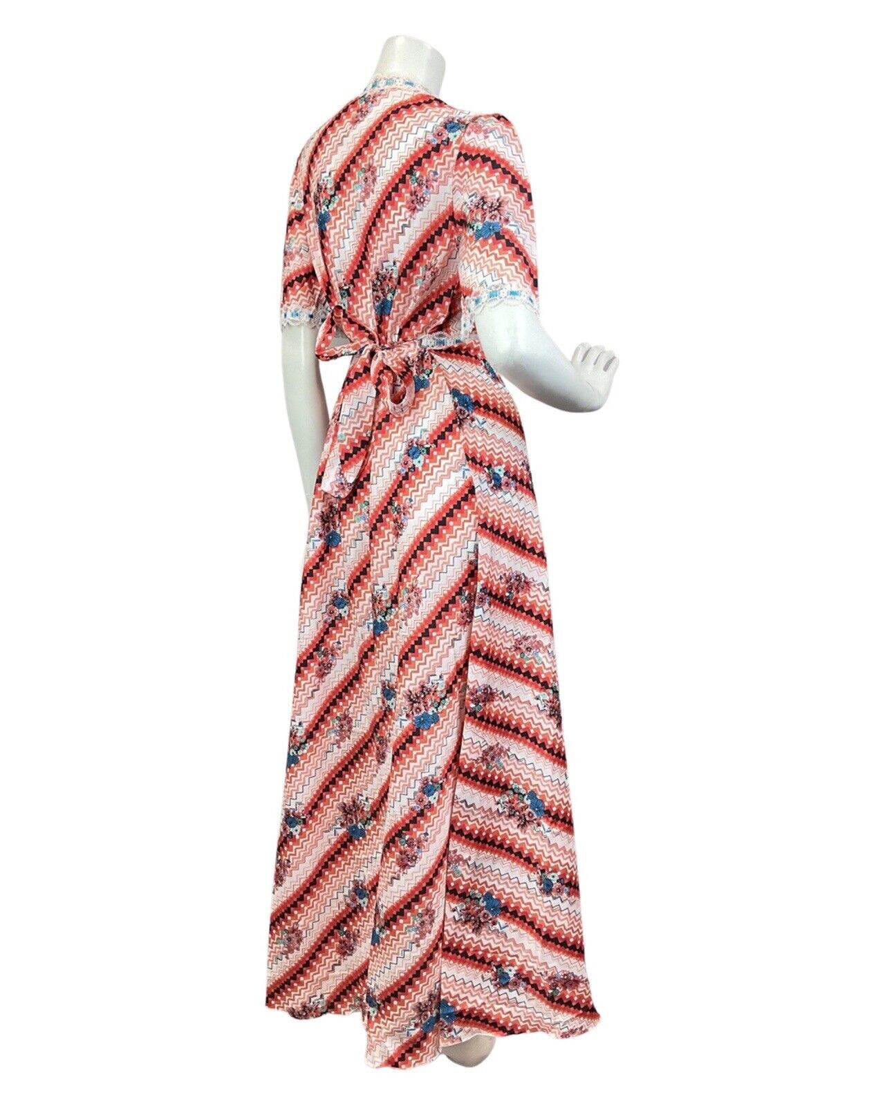 VINTAGE 60s 70s RED WHITE BLUE CHEVRON FLORAL GEOMETRIC SUMMER MAXI DRESS 10