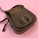 VINTAGE 60s 70s DARK BROWN JADE TASSLED BOHO FOLK MOD SHOULDER BAG