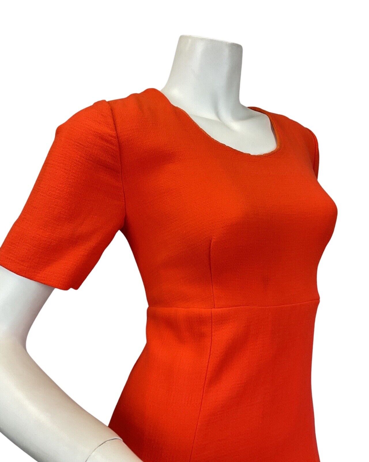 VINTAGE 60s 70s BRIGHT ORANGE MOD SHORT-SLEEVE MAXI DRESS 8