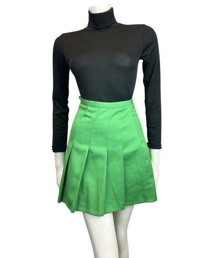 VINTAGE 60s 70s APPLE GREEN PLEATED MOD SHORT SKIRT 4