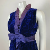 VINTAGE 60S BLUE PURPLE CRUSHED VELVET TAFETTA BOW PARTY DRESS 6