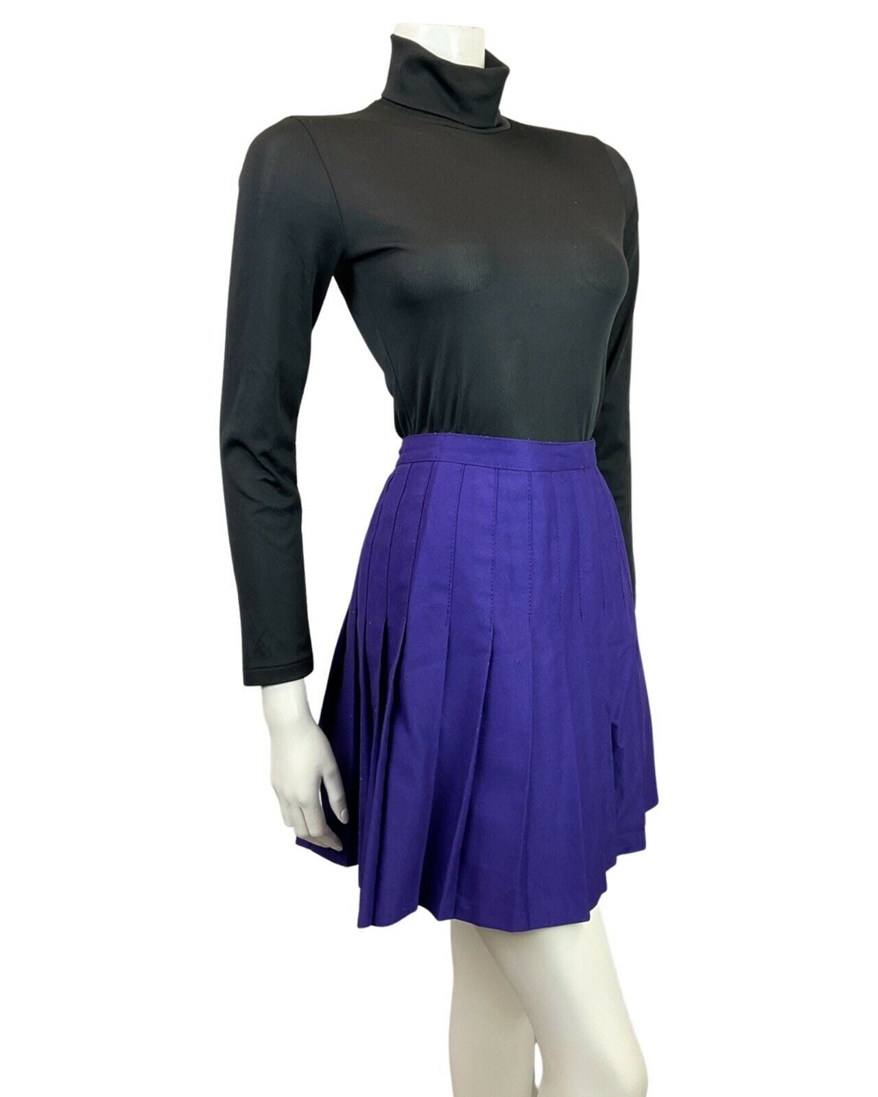 VINTAGE 60s 70s VIOLET PURPLE PLEATED MOD MINI SHORT SKIRT 8 10