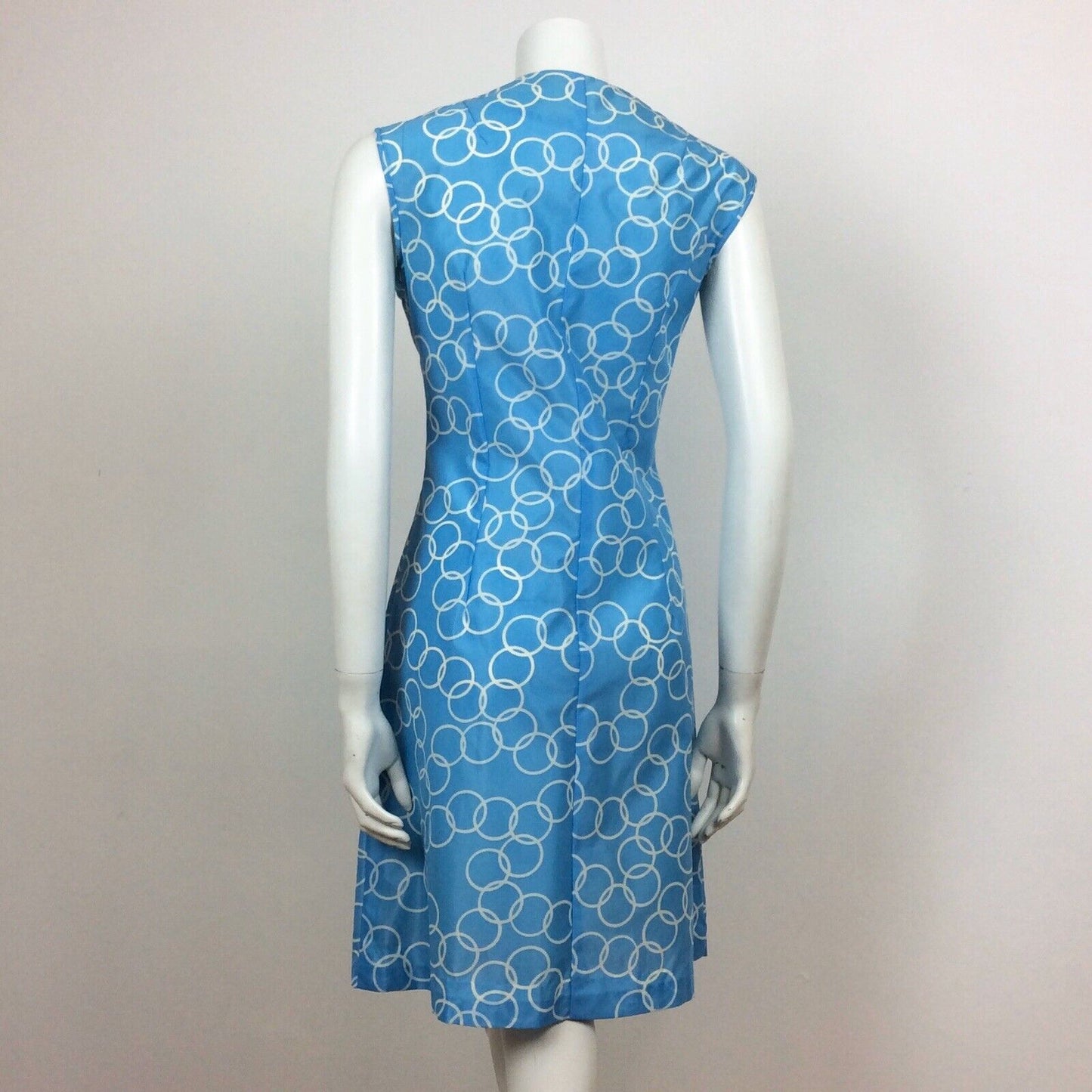 60S VINTAGE BLUE WHITE CIRCLE HOOP PRINT VINTAGE DRESS 10 12