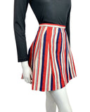 VINTAGE 60s 70s RED BLUE WHITE STRIPED PLEATED MOD MINI SKIRT 6 8