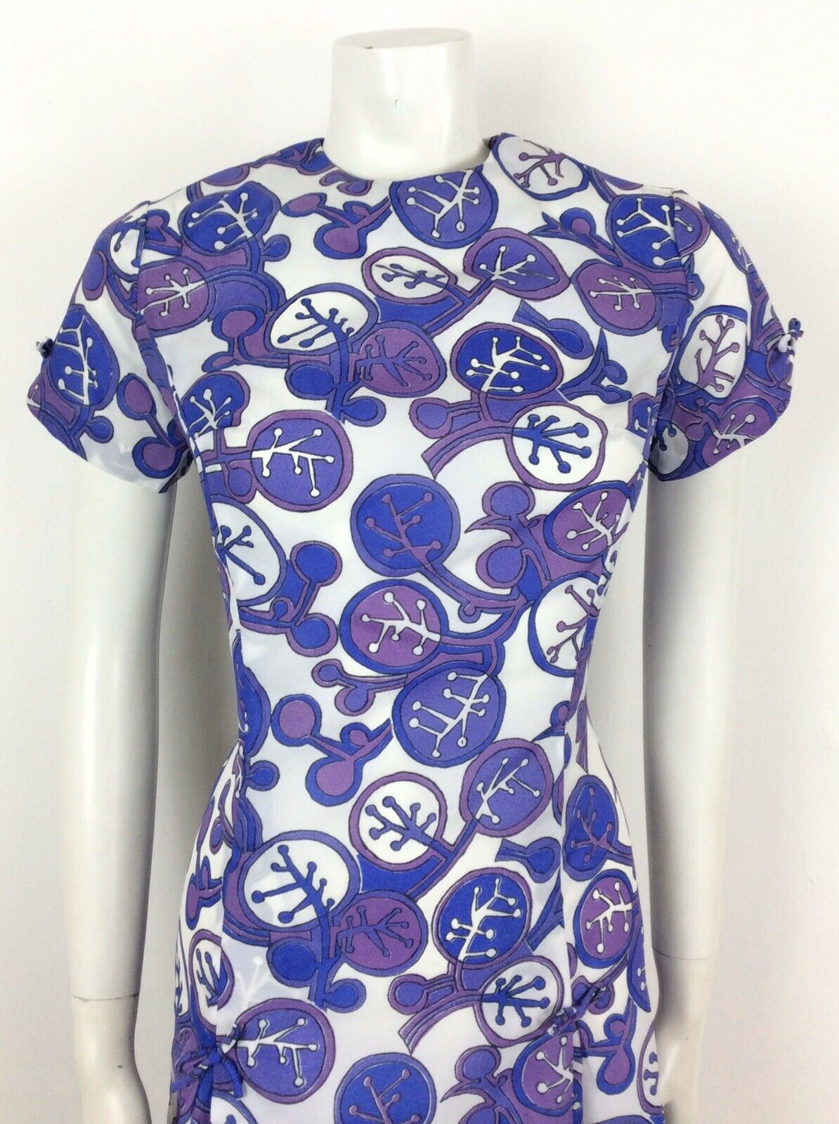 AMAZING VINTAGE 60s 70s ABSTRACT FLORAL DRESS PURPLE BLUE WHITE 10 12