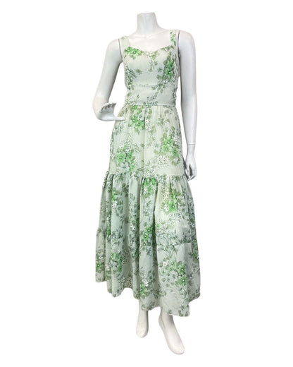 VINTAGE 60s 70s MINT GREEN FLORAL BOHO STRAPPY SUMMER MAXI DRESS 4