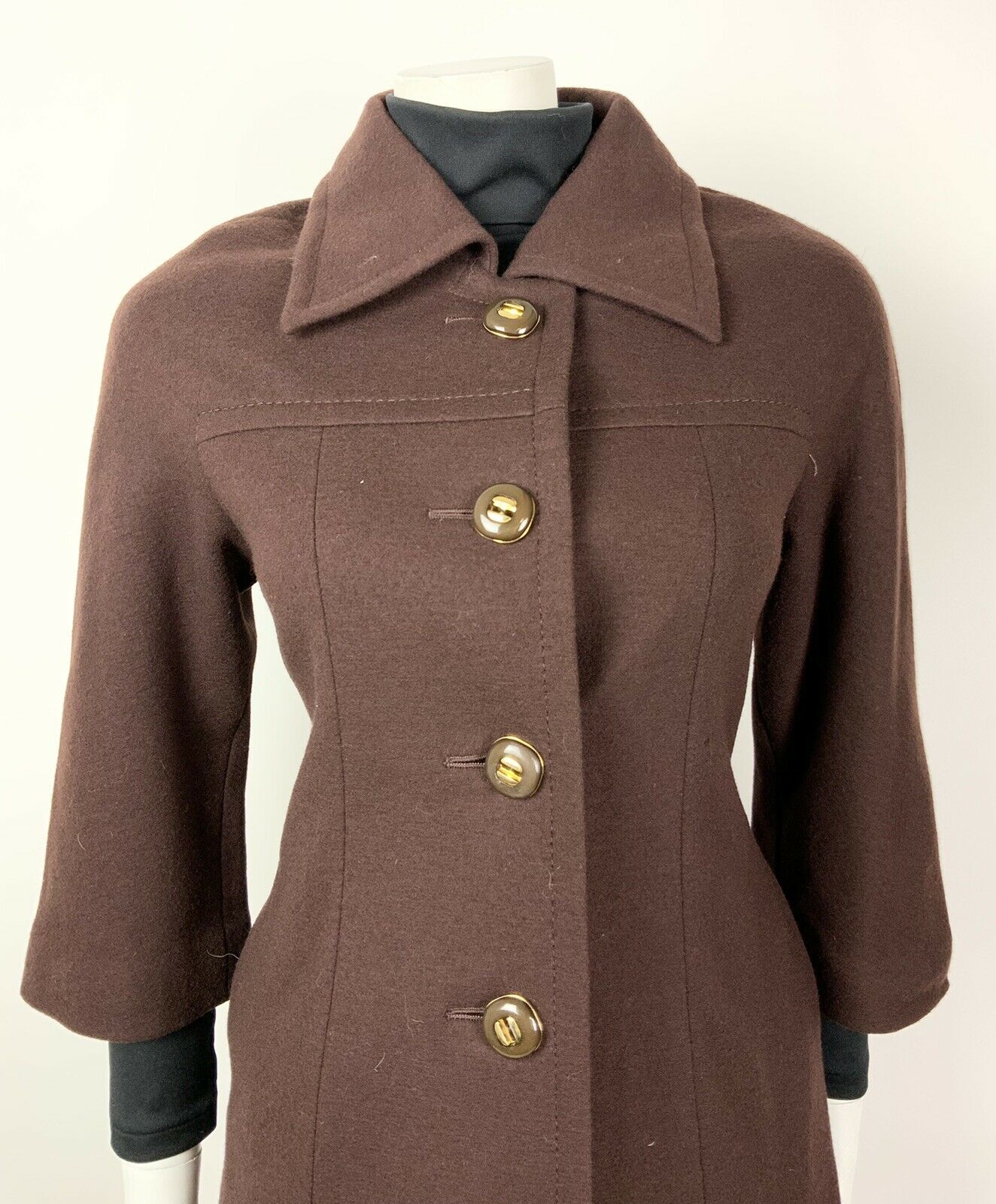 VINTAGE 60s 70s BROWN GOLD MOD CROPPED SLEEVE SWING COAT 10 12