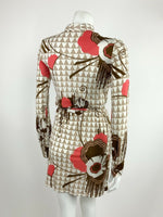 VTG 60s 70s WHITE BROWN RED PINK GEOMETRIC PSYCHDELIC ABSTRACT SHIRT DRESS 8 10